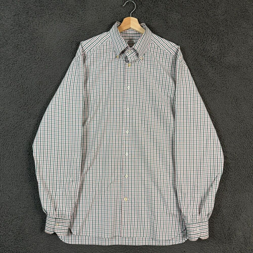 Kiton Shirt Mens 2XL XXL Green Pink Check Button Down Long Sleeve Italy